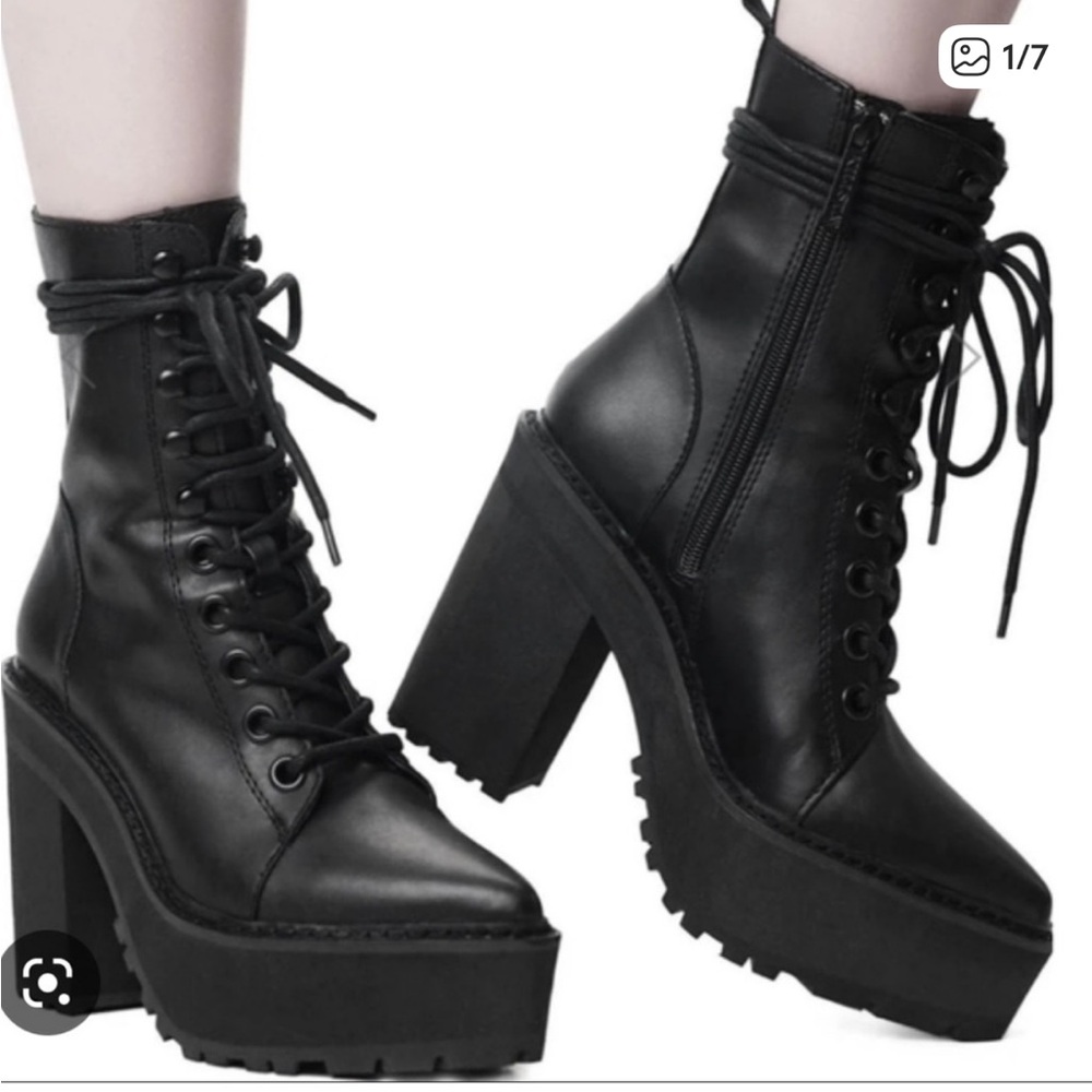 KILLSTAR Boots Shoes SALEM CITY Black Lace-Up Platform High Heel Gothic Vegan 9